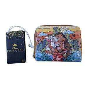 Loungefly Disney Moana & Friends Stained Glass Hawaiian Mini Zipper Wallet NWT